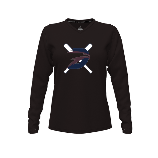 [CUS-DFW-TEES-CMF-VNK-LSL-BLK-FYXS-LOGO1] Decker Comfort T-Shirt (Female Youth XS, Black, V Neck, Logo 1, Long Sleeve)