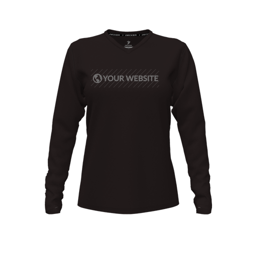 [CUS-DFW-TEES-CMF-VNK-LSL-BLK-FYXS-LOGO3] Decker Comfort T-Shirt (Female Youth XS, Black, V Neck, Logo 3, Long Sleeve)