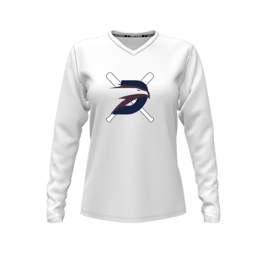 [CUS-DFW-TEES-PER-VNK-LSL-WHT-FYXS-LOGO1] Decker Performance T-Shirt (Female Youth XS, White, V Neck, Logo 1, Long Sleeve)