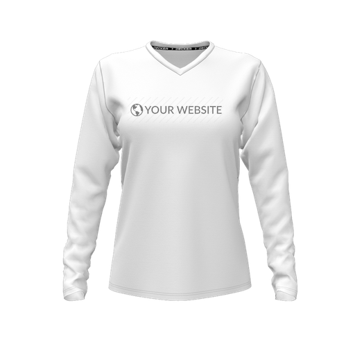 [CUS-DFW-TEES-PER-VNK-LSL-WHT-FYXS-LOGO3] Decker Performance T-Shirt (Female Youth XS, White, V Neck, Logo 3, Long Sleeve)