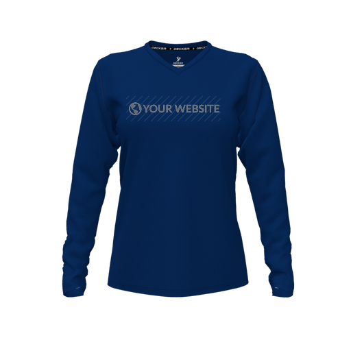 [CUS-DFW-TEES-PER-VNK-LSL-NVY-FYXS-LOGO2] Decker Performance T-Shirt (Female Youth XS, Navy, V Neck, Logo 2, Long Sleeve)
