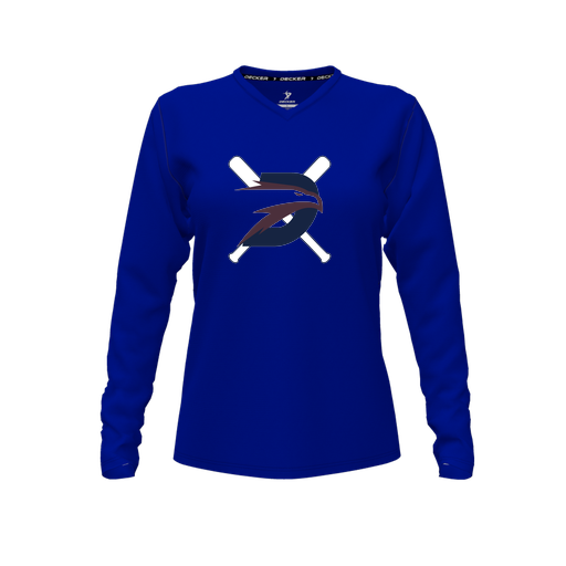 [CUS-DFW-TEES-PER-VNK-LSL-RYL-FYXS-LOGO1] Decker Performance T-Shirt (Female Youth XS, Royal, V Neck, Logo 1, Long Sleeve)