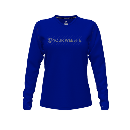 [CUS-DFW-TEES-PER-VNK-LSL-RYL-FYXS-LOGO3] Decker Performance T-Shirt (Female Youth XS, Royal, V Neck, Logo 3, Long Sleeve)