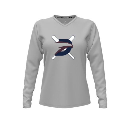 [CUS-DFW-TEES-PER-VNK-LSL-GRY-FYXS-LOGO1] Decker Performance T-Shirt (Female Youth XS, Gray, V Neck, Logo 1, Long Sleeve)